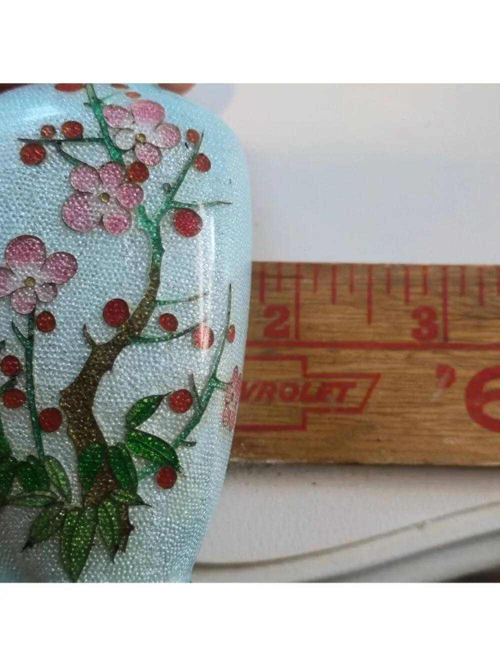 Antique 19th Century Japanese Meiji Mini Foil Enamel Bronze Vase Cherry Blossom